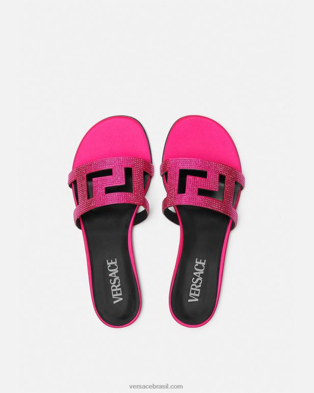 sapato P2TX471 Versace sandália rasteira de cristal greca maze rosa mulheres