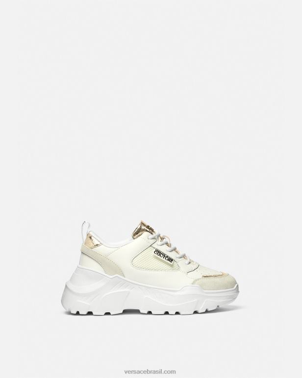 sapato P2TX2264 Versace tênis de corrida ouro e branco mulheres