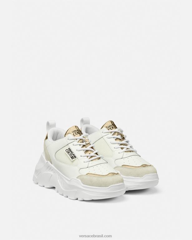 sapato P2TX2264 Versace tênis de corrida ouro e branco mulheres
