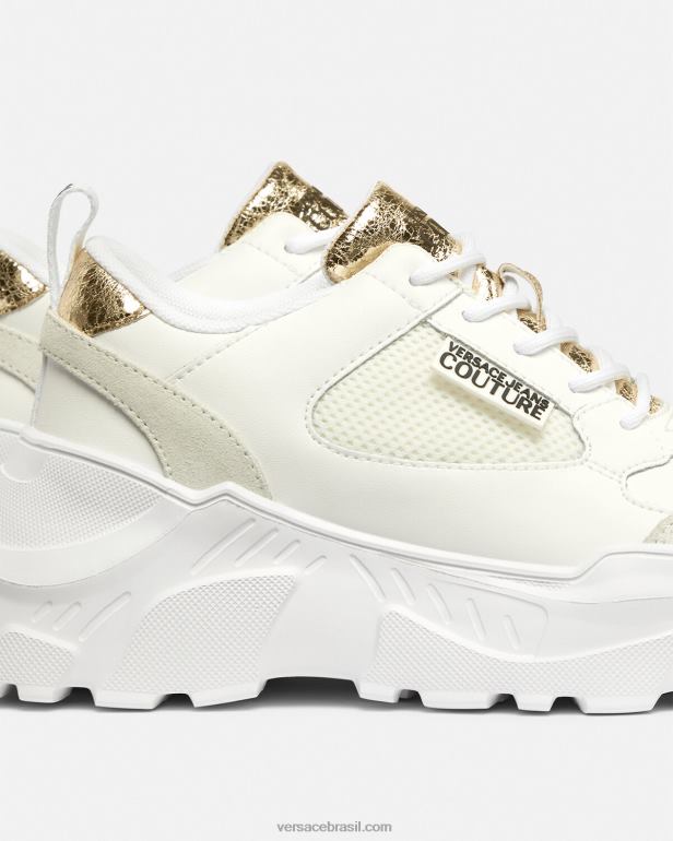 sapato P2TX2264 Versace tênis de corrida ouro e branco mulheres