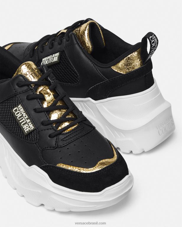 sapato P2TX2265 Versace tênis de corrida ouro Preto mulheres