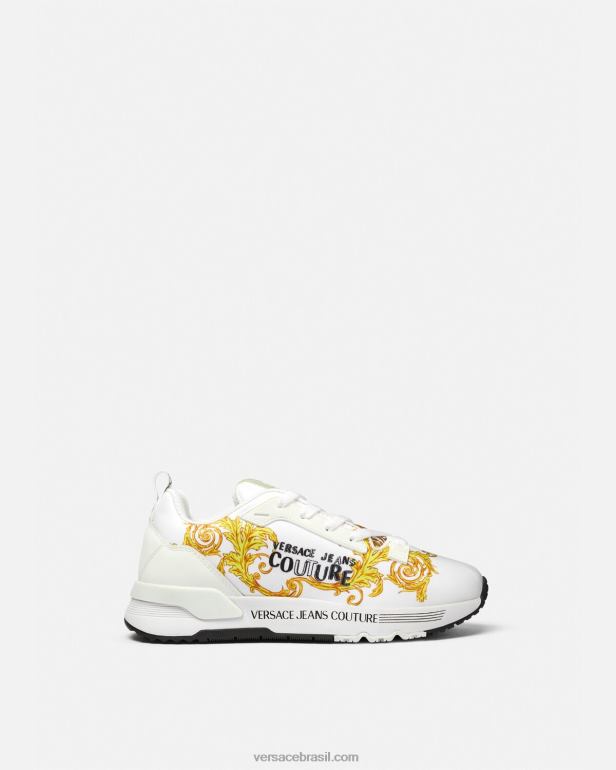 sapato P2TX2279 Versace tênis dinâmico de alta costura com logotipo ouro e branco mulheres