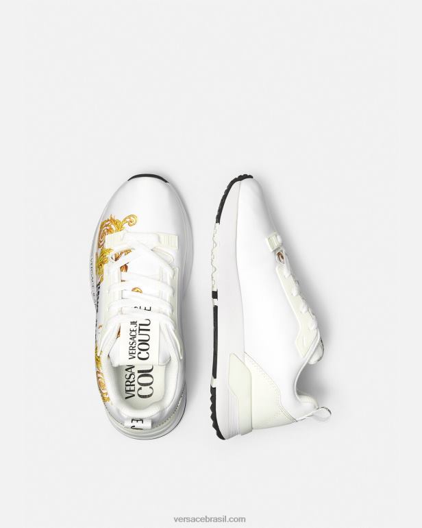 sapato P2TX2279 Versace tênis dinâmico de alta costura com logotipo ouro e branco mulheres