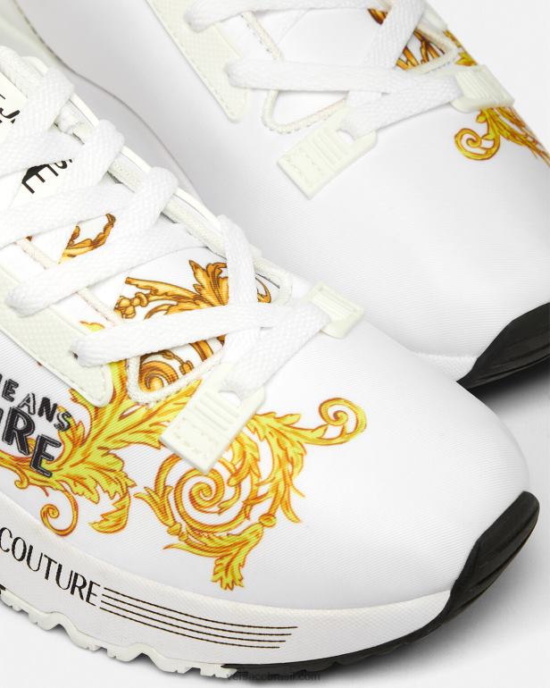 sapato P2TX2279 Versace tênis dinâmico de alta costura com logotipo ouro e branco mulheres