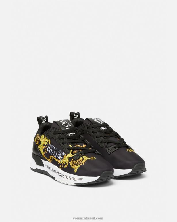 sapato P2TX2280 Versace tênis dinâmico de alta costura com logotipo ouro Preto mulheres