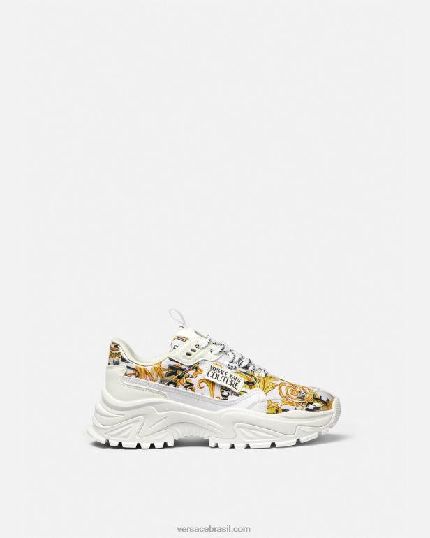 sapato P2TX2287 Versace tênis de alta costura com logotipo ouro e branco mulheres