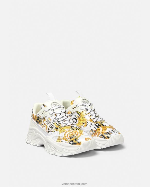sapato P2TX2287 Versace tênis de alta costura com logotipo ouro e branco mulheres