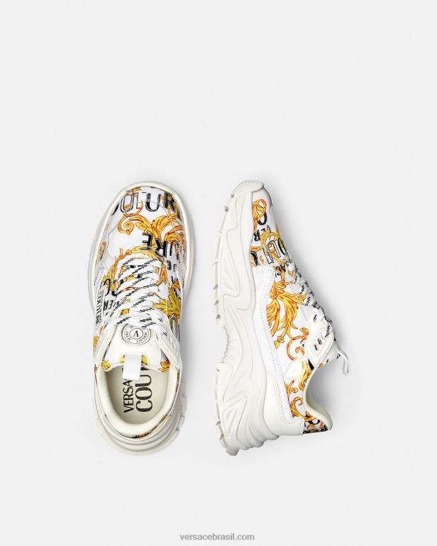 sapato P2TX2287 Versace tênis de alta costura com logotipo ouro e branco mulheres