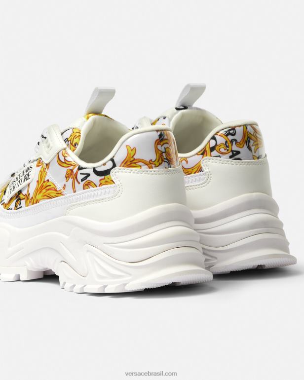 sapato P2TX2287 Versace tênis de alta costura com logotipo ouro e branco mulheres