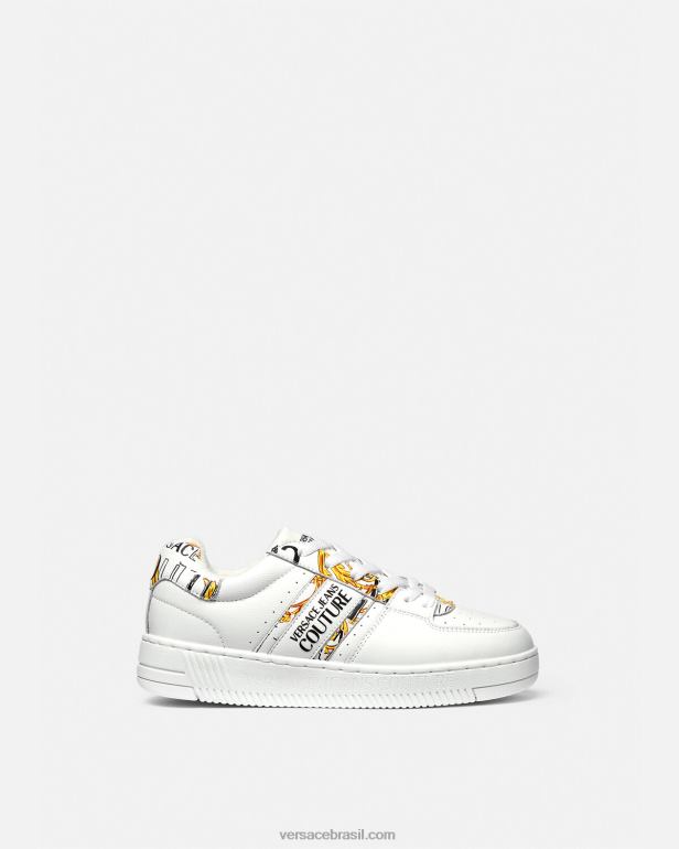 sapato P2TX2295 Versace logotipo escova couture meyssa sneakers ouro e branco mulheres
