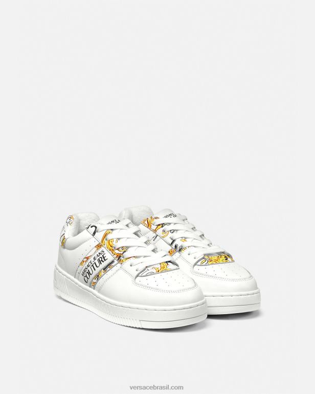 sapato P2TX2295 Versace logotipo escova couture meyssa sneakers ouro e branco mulheres