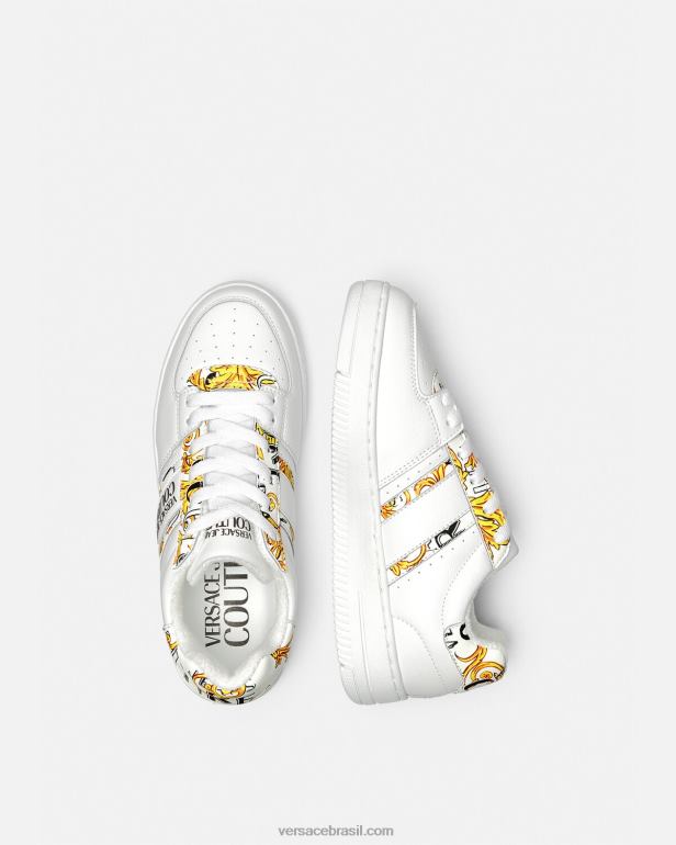 sapato P2TX2295 Versace logotipo escova couture meyssa sneakers ouro e branco mulheres
