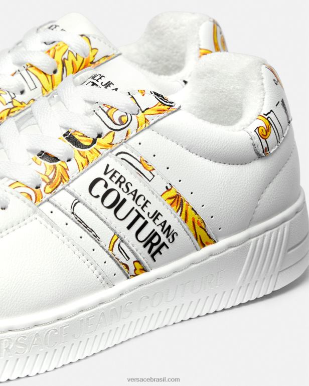 sapato P2TX2295 Versace logotipo escova couture meyssa sneakers ouro e branco mulheres