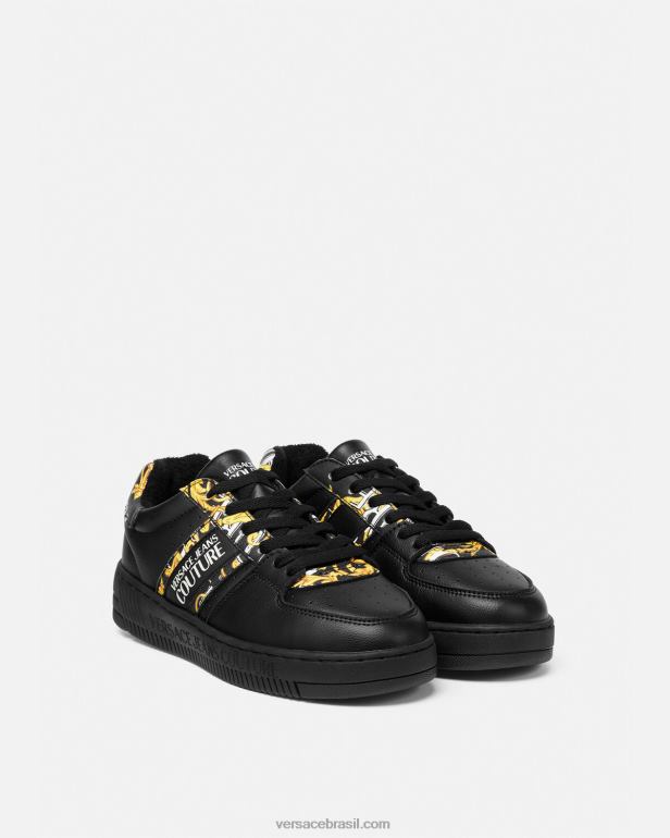 sapato P2TX2296 Versace logotipo escova couture meyssa sneakers ouro Preto mulheres
