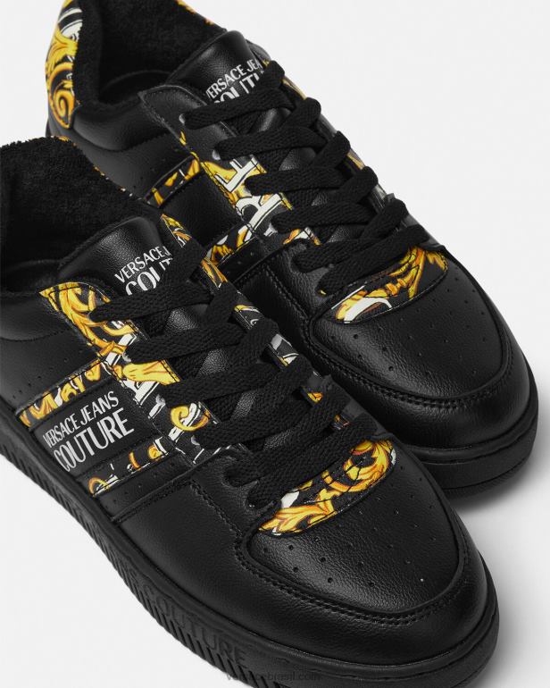 sapato P2TX2296 Versace logotipo escova couture meyssa sneakers ouro Preto mulheres