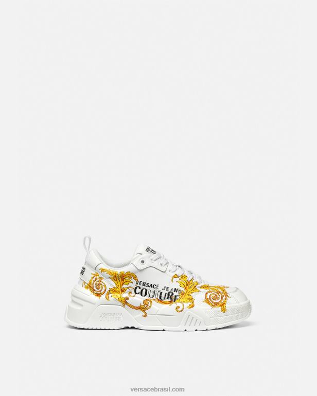 sapato P2TX2310 Versace tênis de alta costura com logotipo stargaze ouro e branco mulheres
