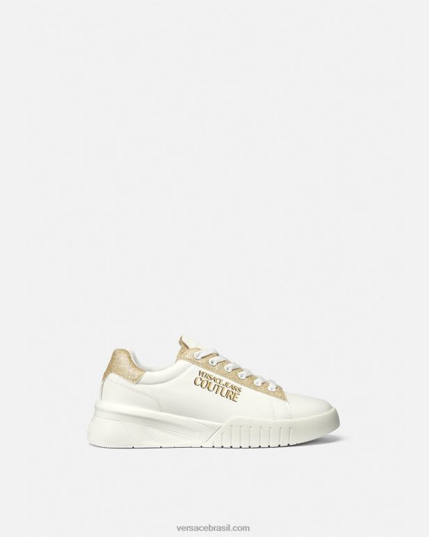 sapato P2TX2311 Versace tênis da cidade alta ouro e branco mulheres