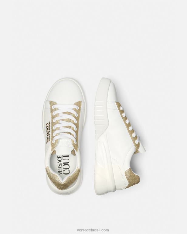 sapato P2TX2311 Versace tênis da cidade alta ouro e branco mulheres
